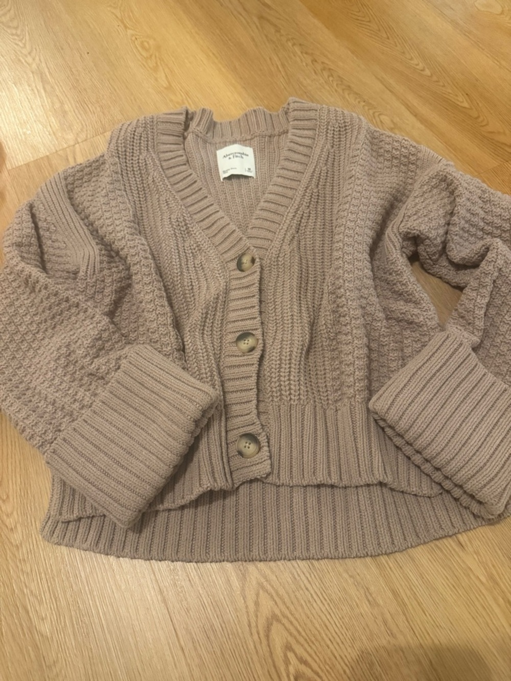 Abercrombie & Fitch Cropped Taupe Knit Button Cardigan